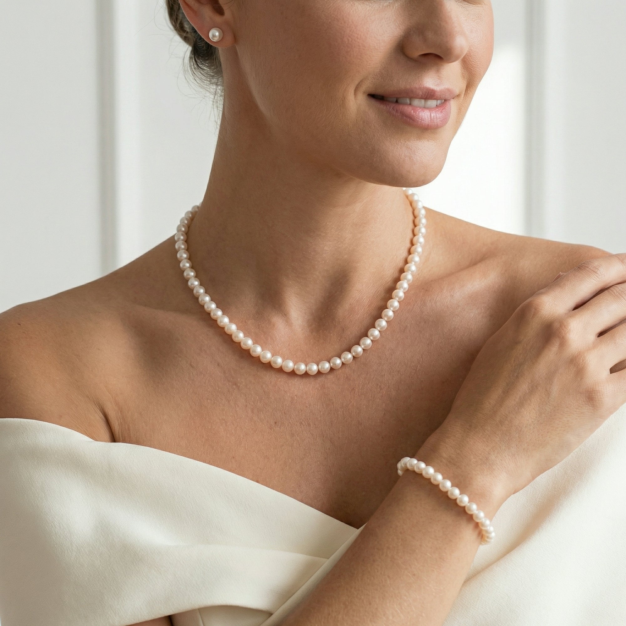 White Japanese Akoya Pearl Set, 5.5-6.0mm