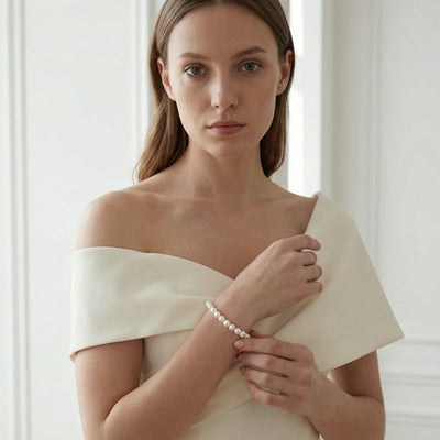 Hanadama Japanese White Akoya Pearl Bracelet, 6.0-6.5mm