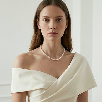 Hanadama Japanese White Akoya Pearl Necklace, 6.0-6.5mm