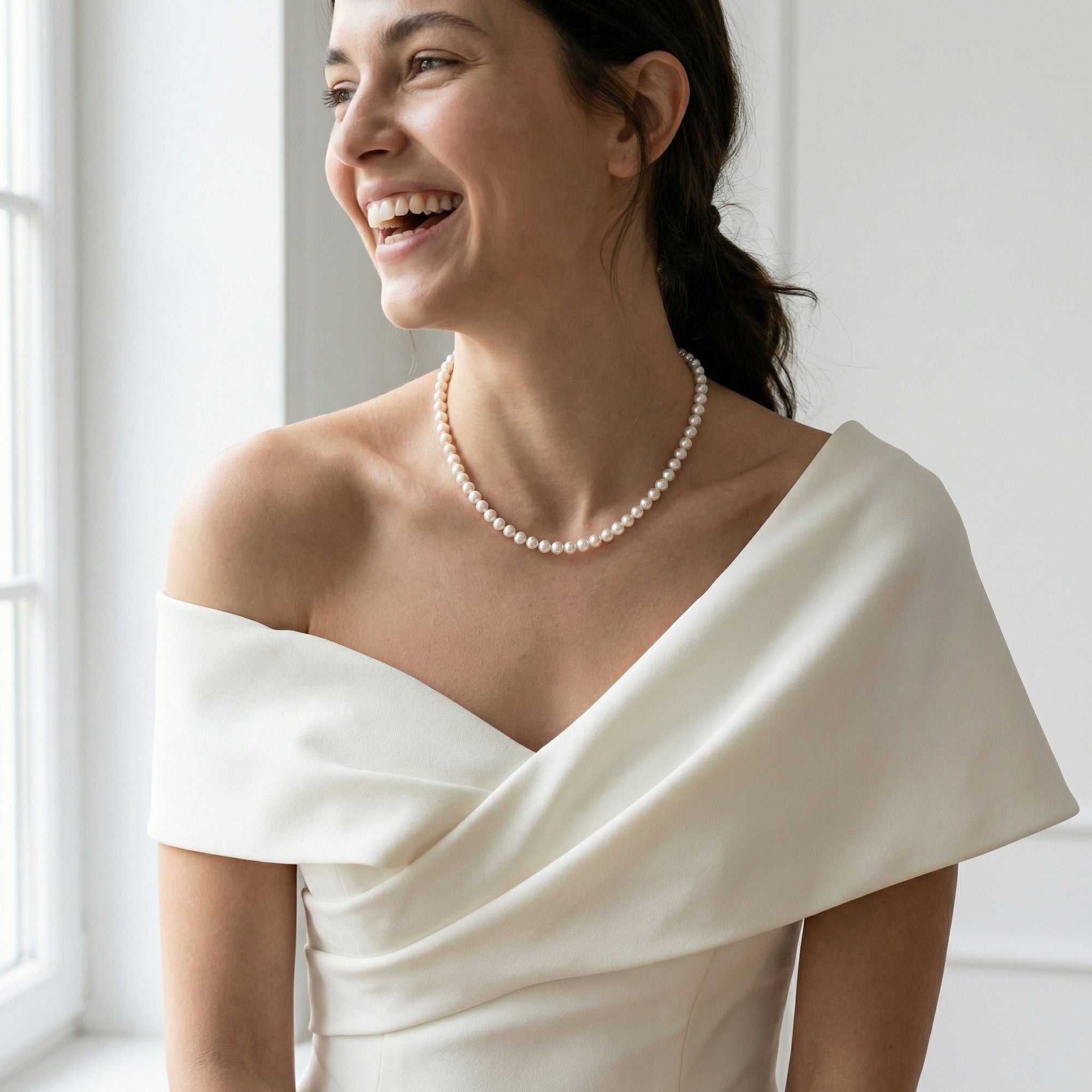 Hanadama Japanese White Akoya Pearl Necklace, 6.0-6.5mm