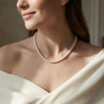 Hanadama Japanese White Akoya Pearl Necklace, 6.0-6.5mm