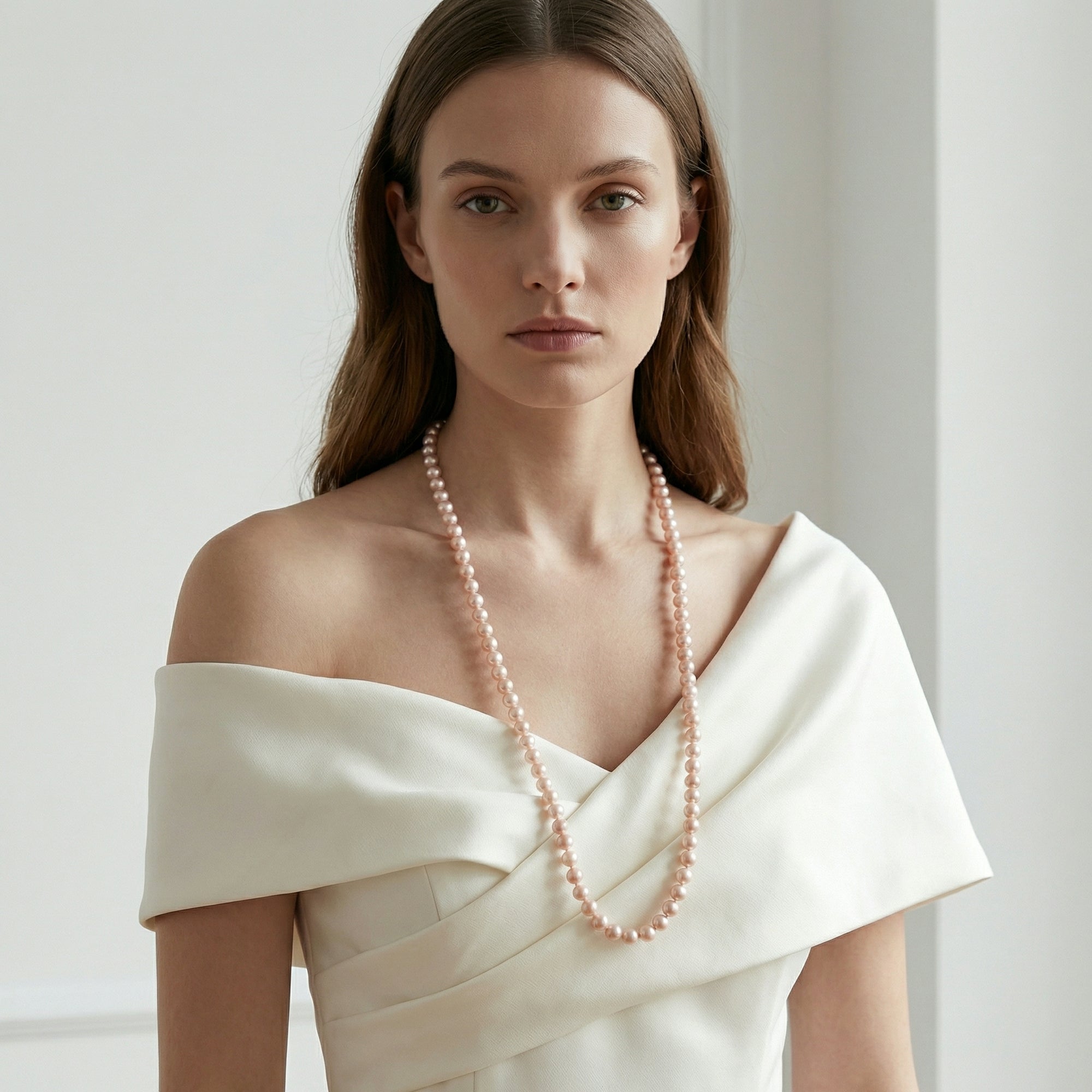 White Japanese Akoya Pearl Opera Length Necklace, 6.0-6.5mm