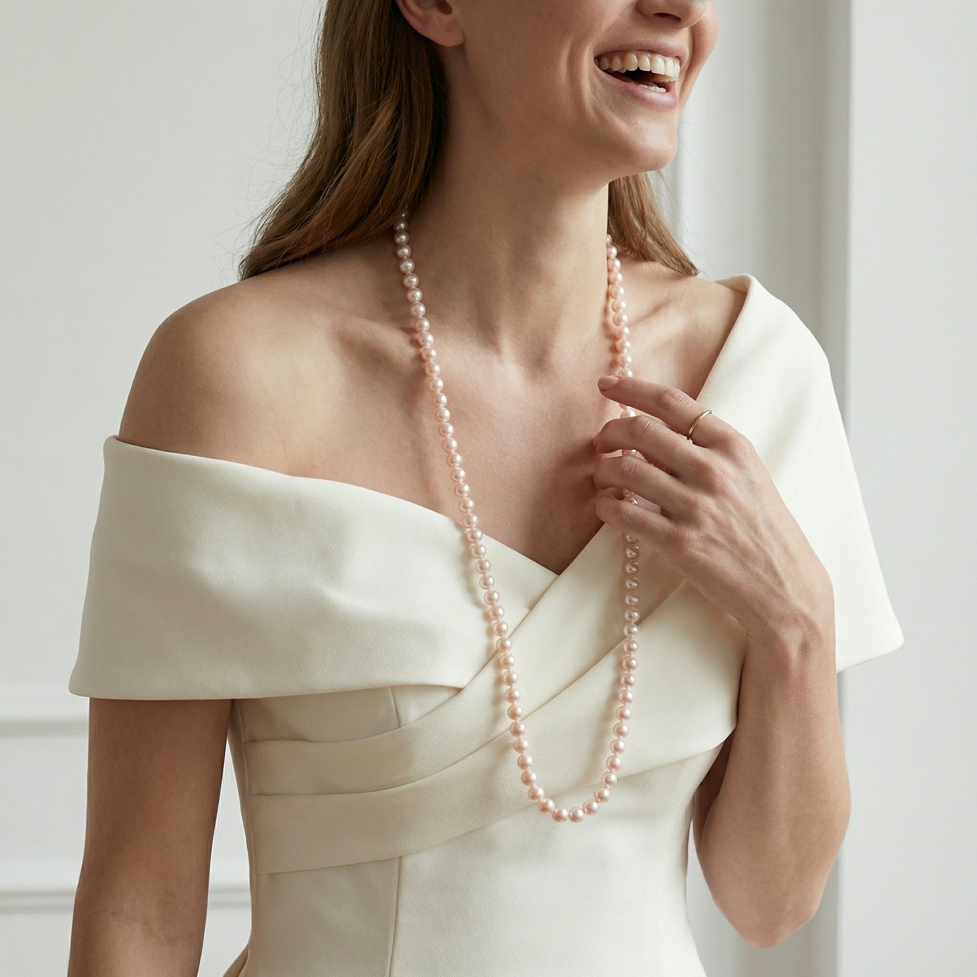 White Japanese Akoya Pearl Opera Length Necklace, 6.0-6.5mm