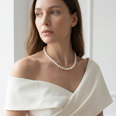 Hanadama Japanese White Akoya Graduated Pearl Necklace, 6.0-9.0mm