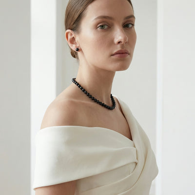 Black Japanese Akoya Pearl Necklace, 6.5-7.0mm - AAA Quality