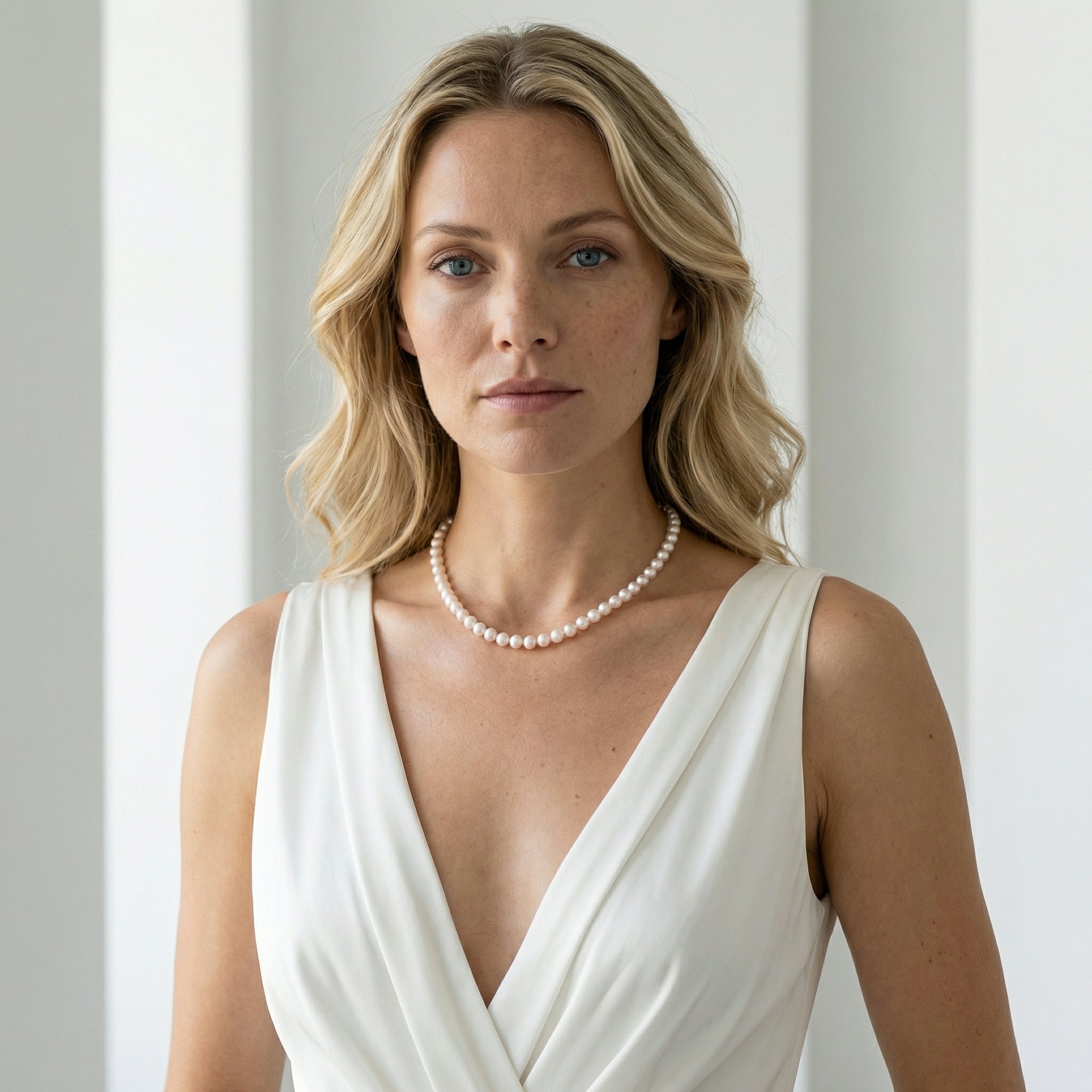 White Japanese Akoya Choker Length Pearl Necklace, 6.5-7.0mm - AA+ Quality