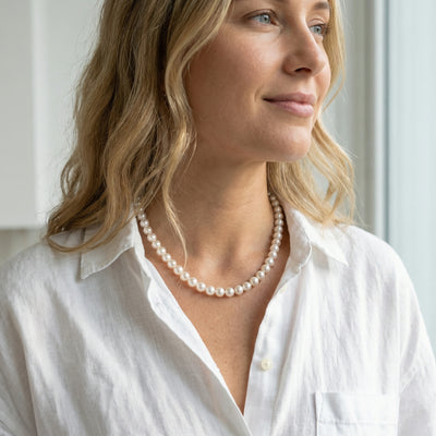 White Japanese Akoya Pearl Necklace, 6.5-7.0mm - AA+ Quality
