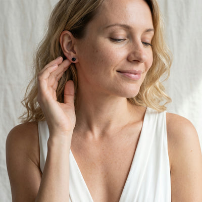 6.5-7.0mm Black Akoya Round Pearl Stud Earrings