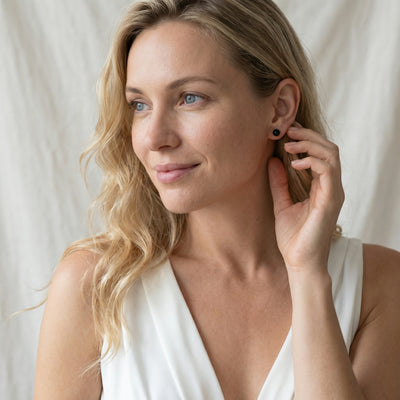 6.5-7.0mm Black Akoya Round Pearl Stud Earrings