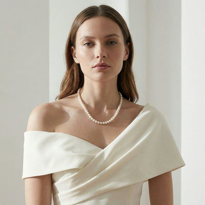 White Japanese Akoya Choker Length Pearl Necklace, 7.0-7.5mm - AA+ Quality