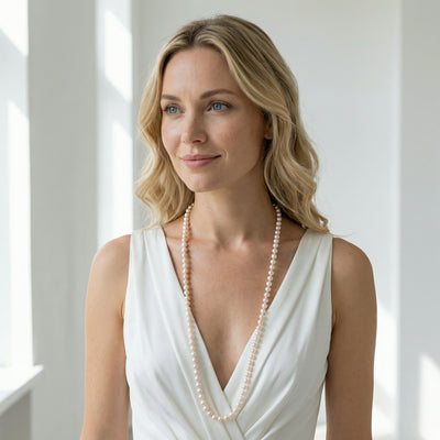 White Japanese Akoya Opera Length Pearl Necklace, 7.0-7.5mm