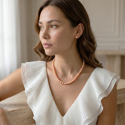 7.0-7.5mm Peach Freshwater Pearl Necklace - AAAA Quality