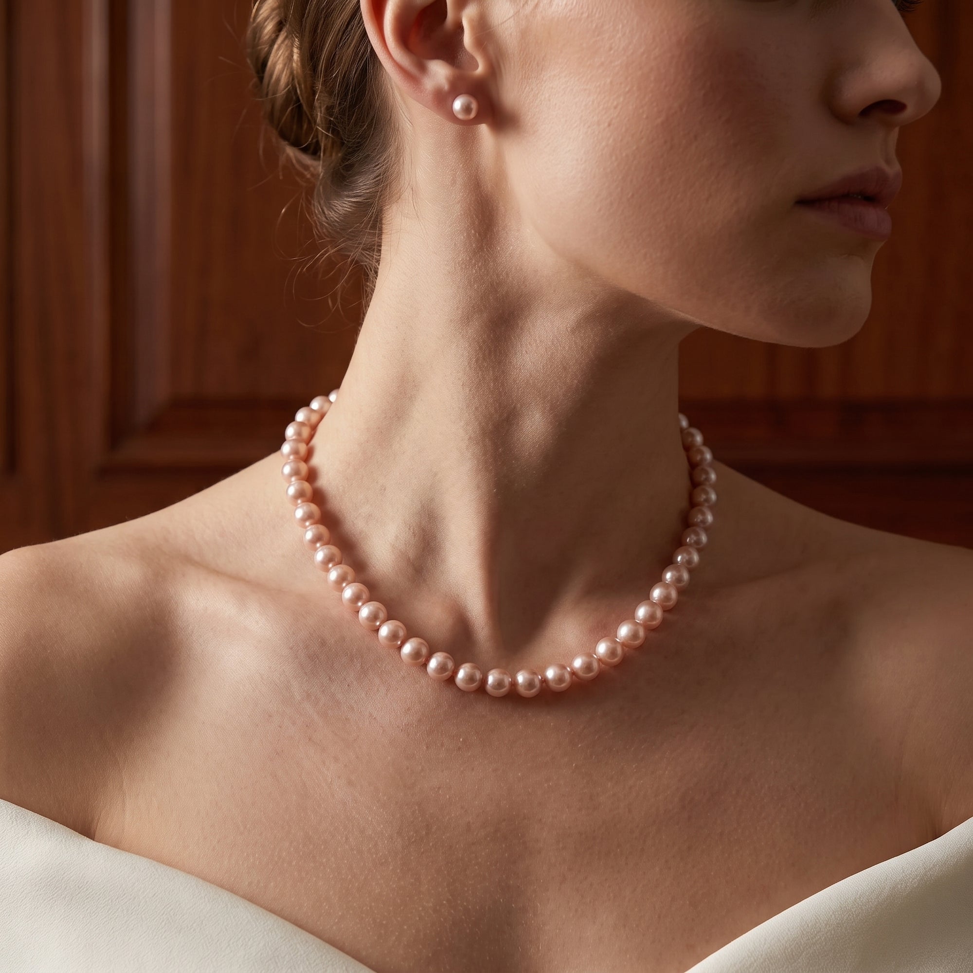 7.0-7.5mm Pink Freshwater Pearl Choker Length Necklace