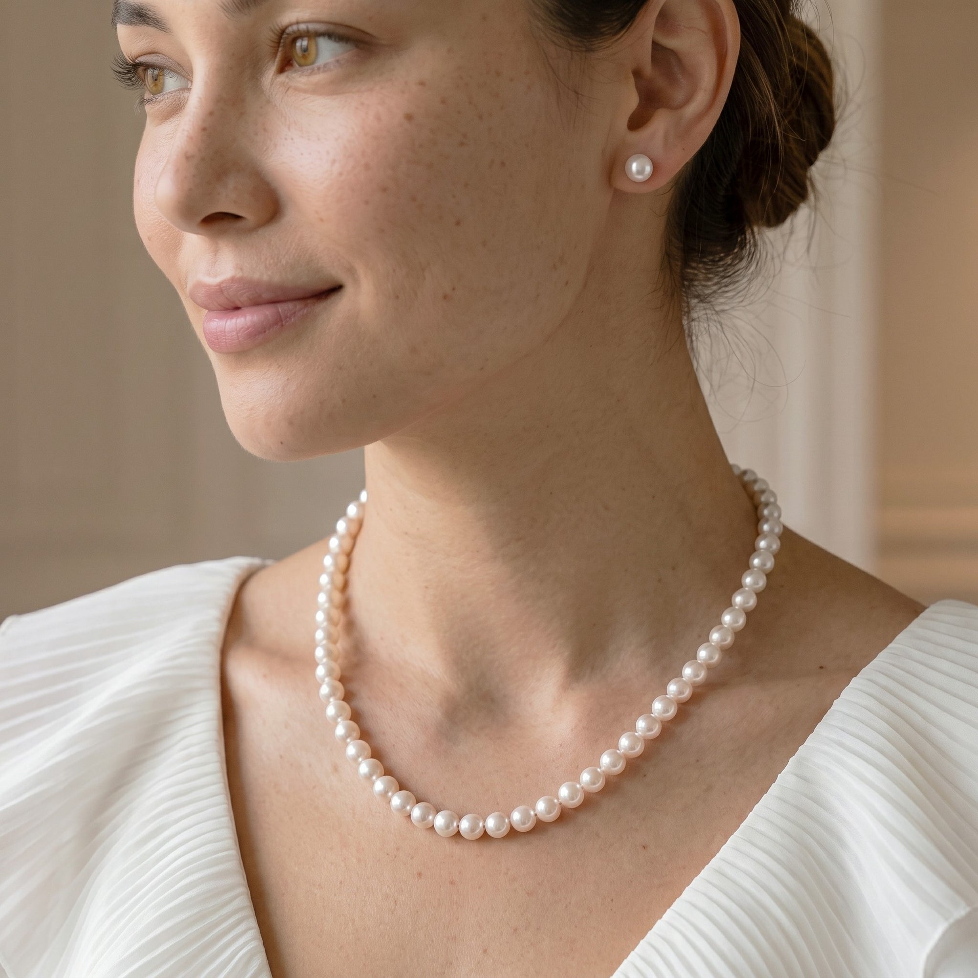 7-8mm White Freshwater Choker Length Pearl Necklace - AAAA Quality