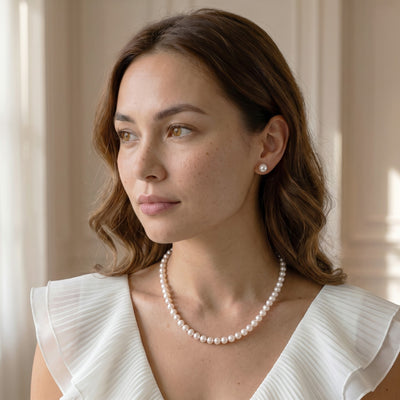 7-8mm White Freshwater Choker Length Pearl Necklace - AAAA Quality