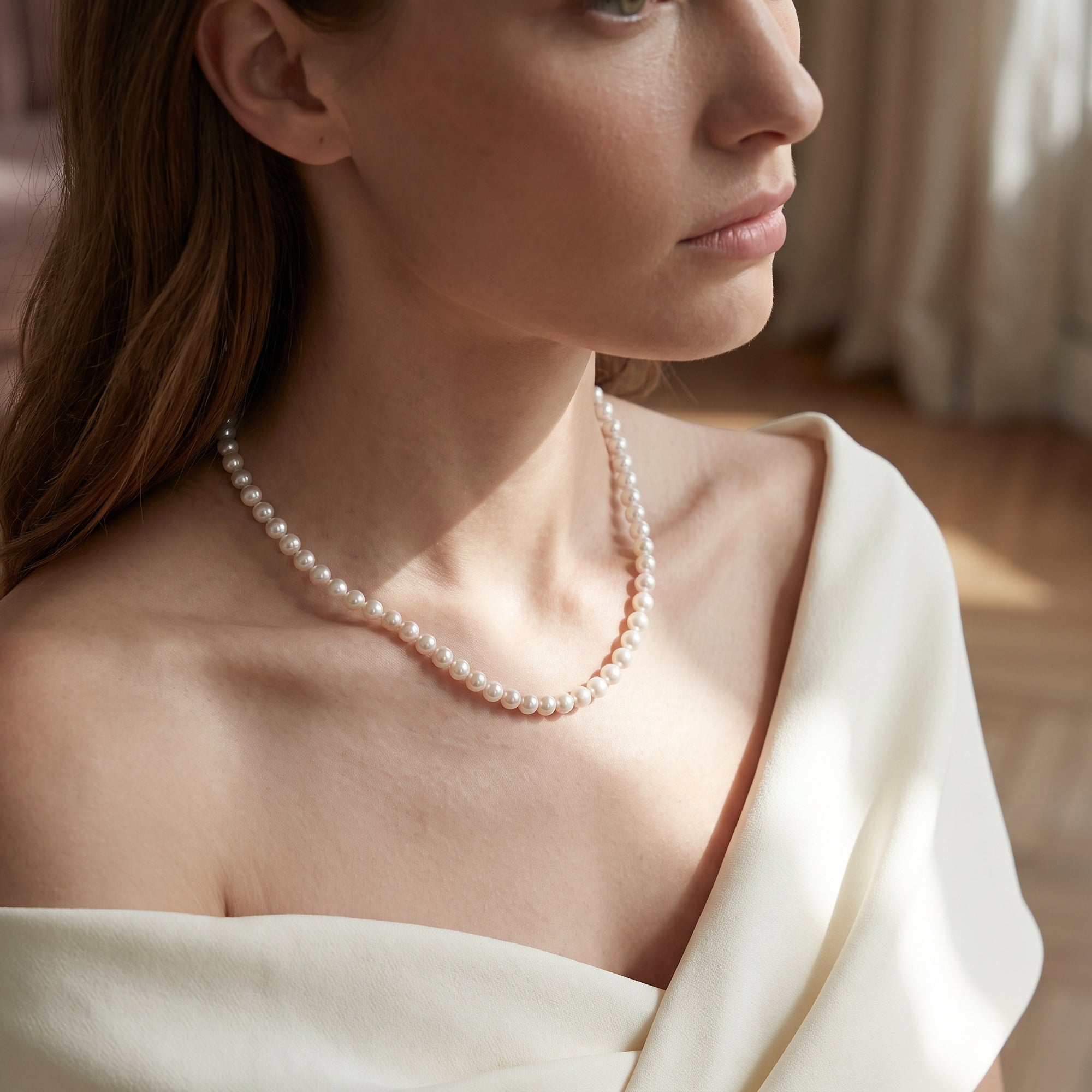 7-8mm White Freshwater Choker Length Pearl Necklace