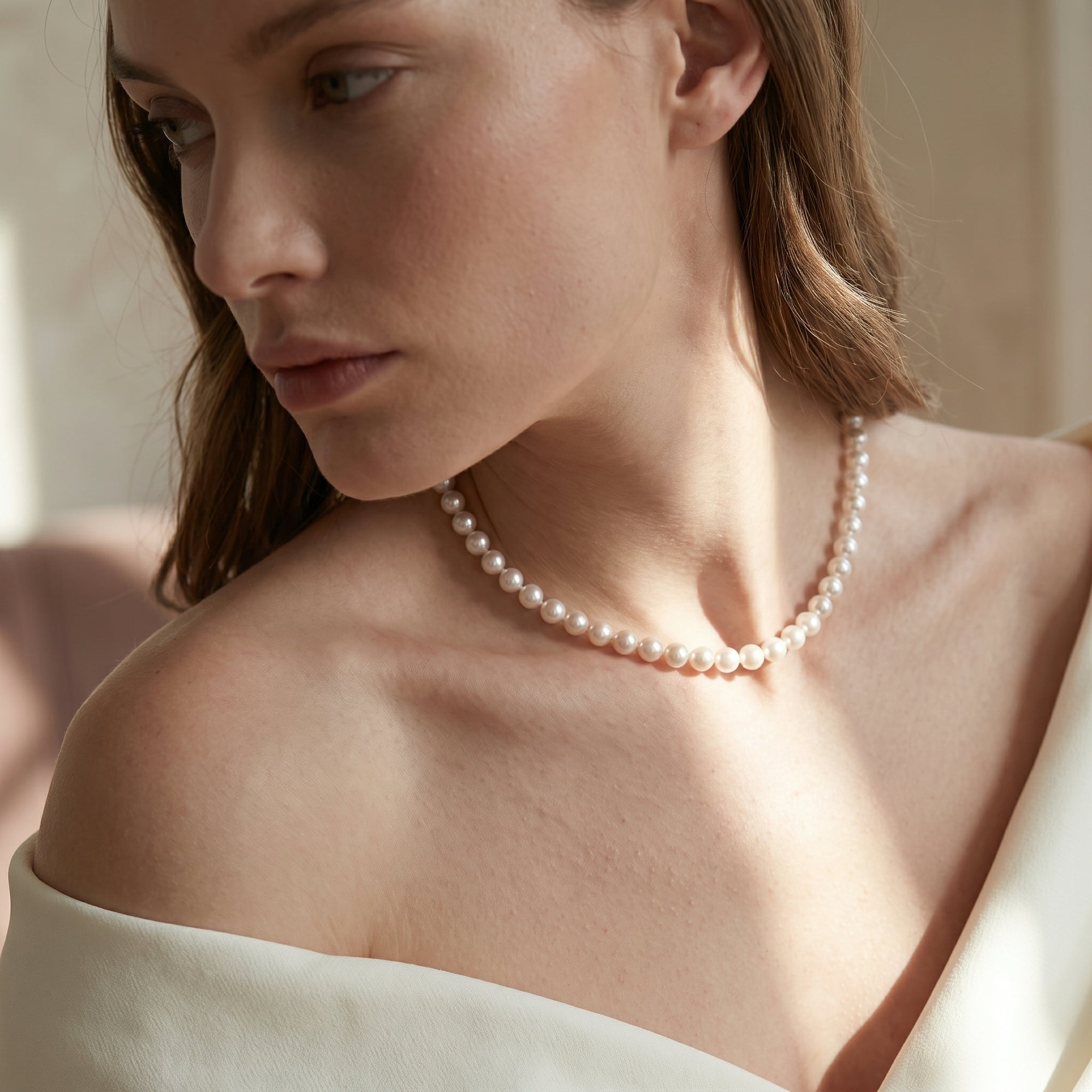 7-8mm White Freshwater Choker Length Pearl Necklace