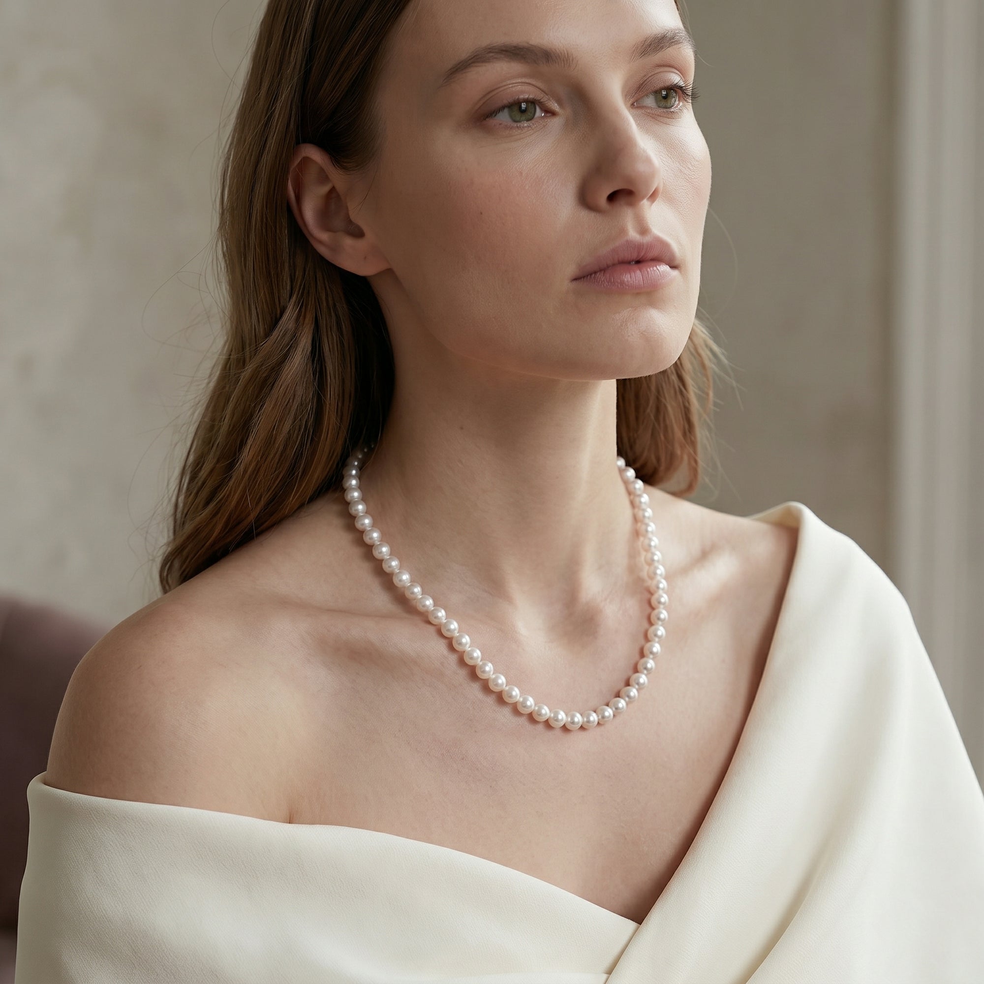 7-8mm White Freshwater Choker Length Pearl Necklace