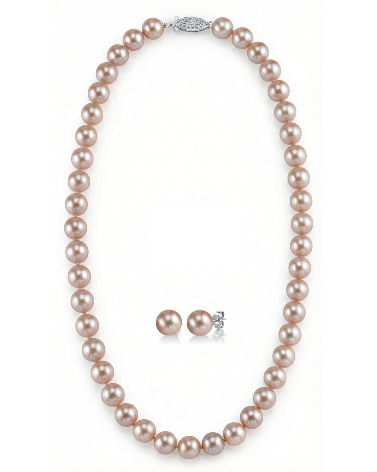 7.0-7.5mm Pink Freshwater Choker Length Pearl Necklace & Earrings