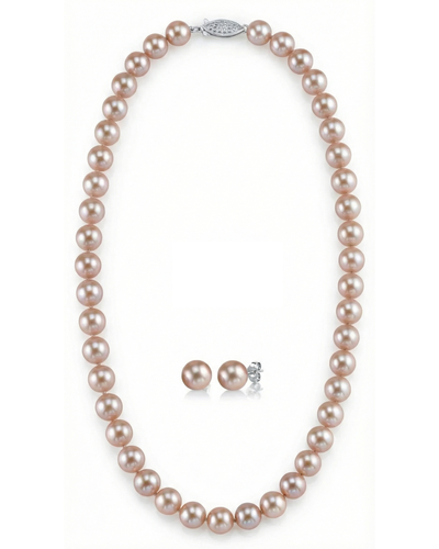 7.0-7.5mm Pink Freshwater Choker Length Pearl Necklace & Earrings