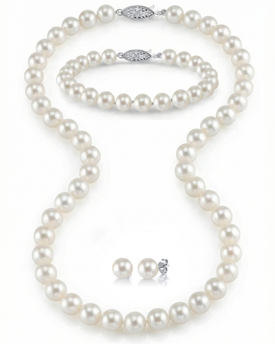 7.0-7.5mm White Freshwater Pearl Necklace, Bracelet & Earrings