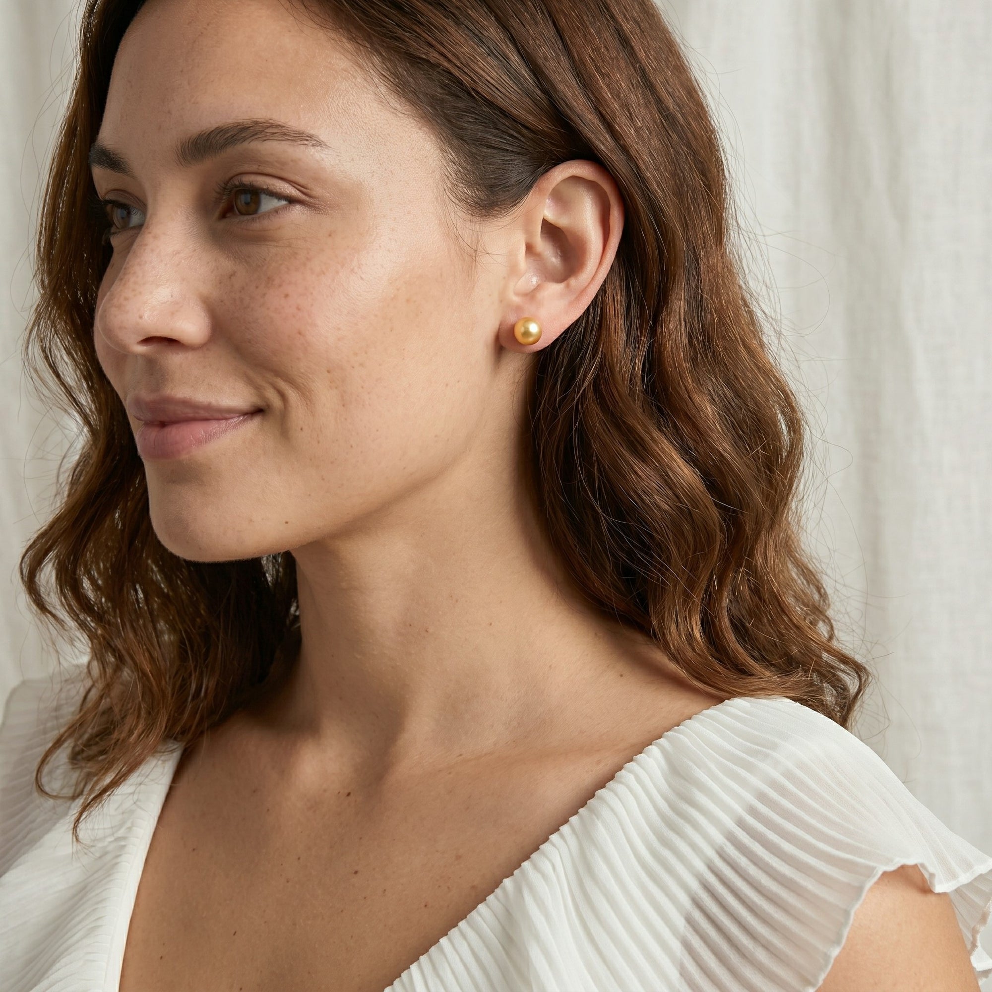 Golden South Sea Round Pearl Stud Earrings, 7.0-8.0mm
