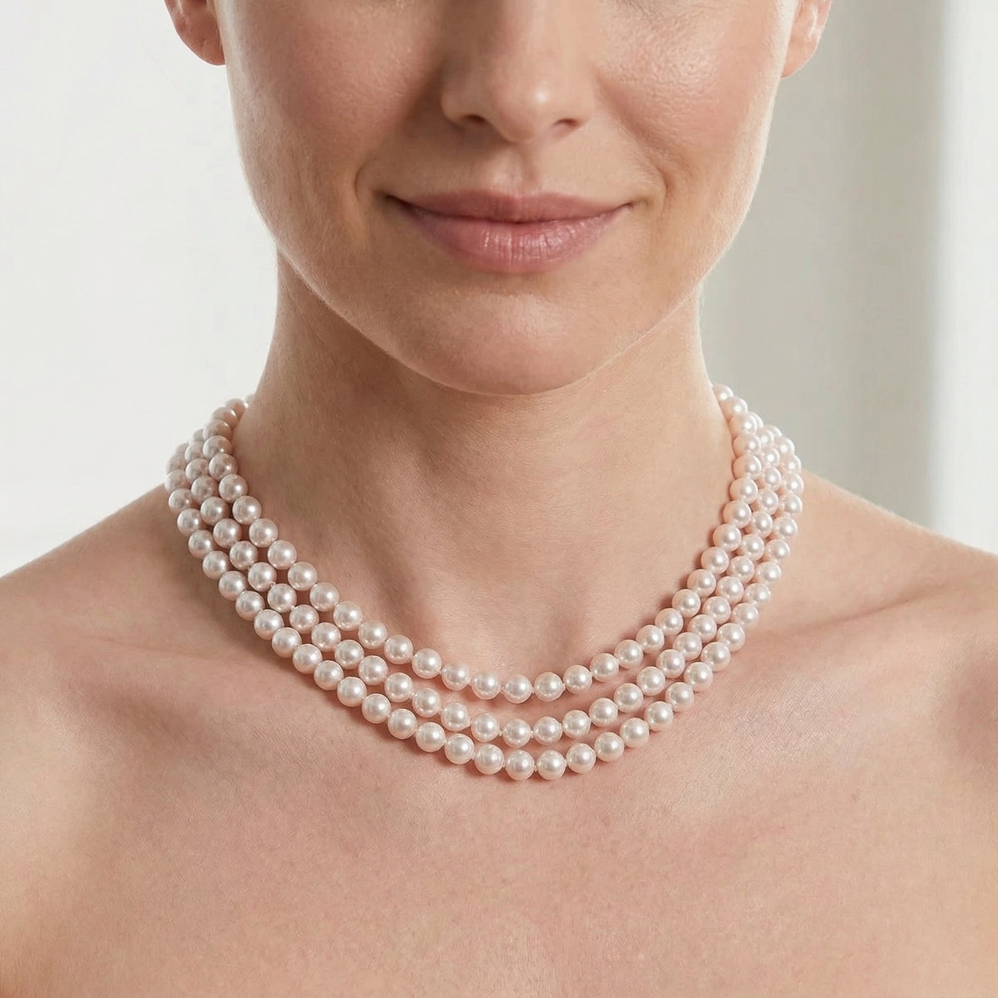 Hanadama Akoya White Pearl Triple Strand Necklace