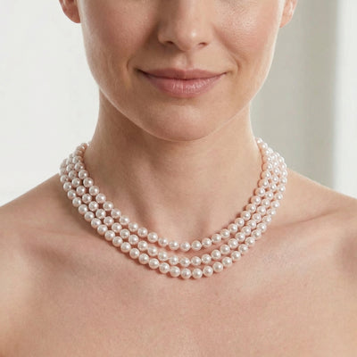 Hanadama Akoya White Pearl Triple Strand Necklace