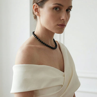 Black Japanese Akoya Pearl Necklace, 8.0-8.5mm - AA+ Quality