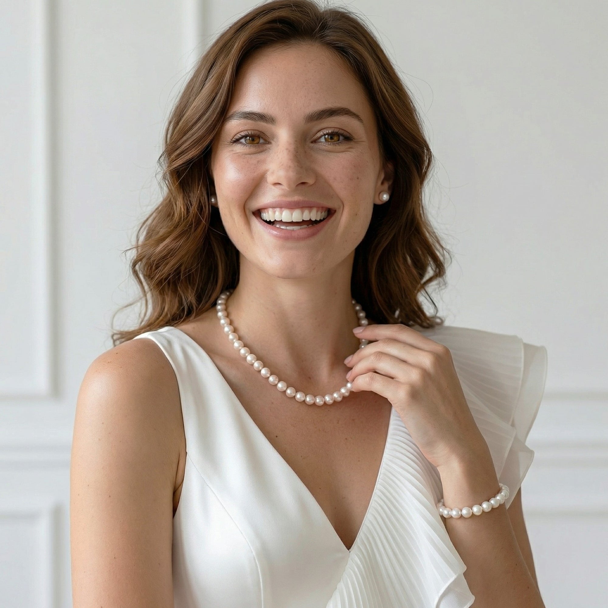 White Japanese Akoya 3-Piece Pearl Jewelry Set, 8.0-8.5mm