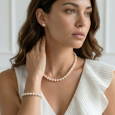 White Japanese Akoya 3-Piece Pearl Jewelry Set, 8.0-8.5mm