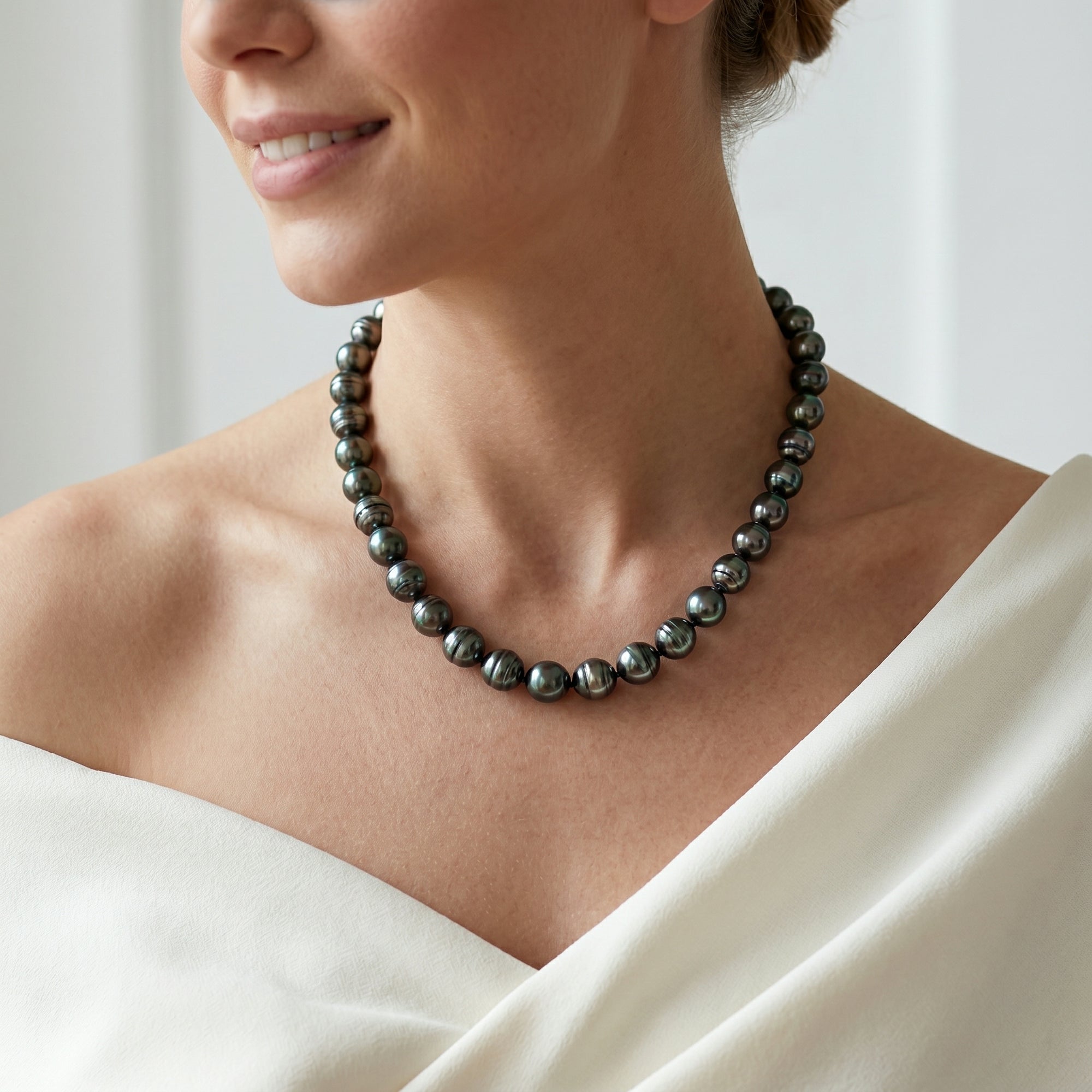 Dark Tahitian Circled Baroque Pearl Necklace, 8.0-10.0mm - AA+ Quality