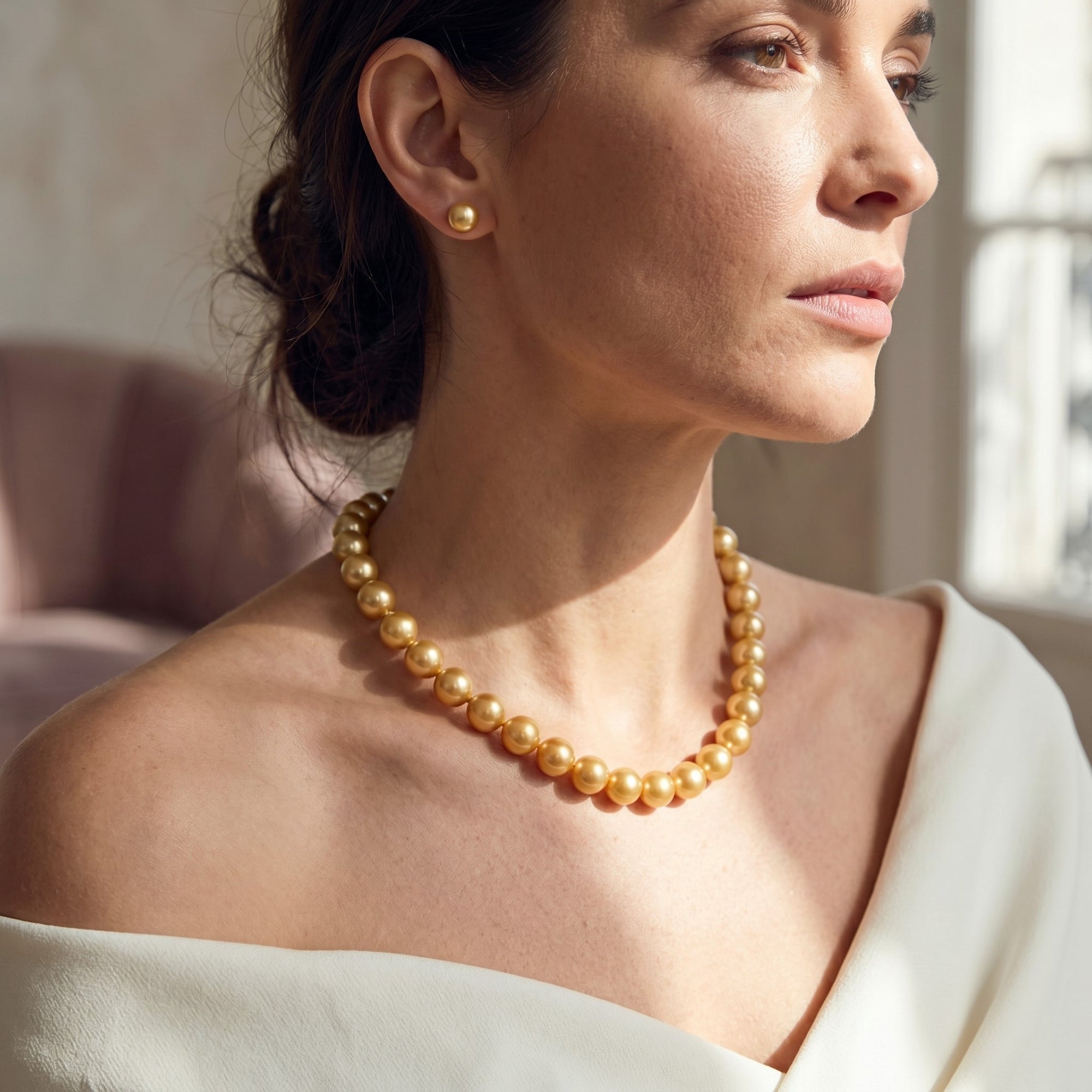 8-10mm Golden South Sea Pearl Necklace - AAAA Quality