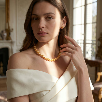8-10mm Golden South Sea Pearl Necklace - AAAA Quality