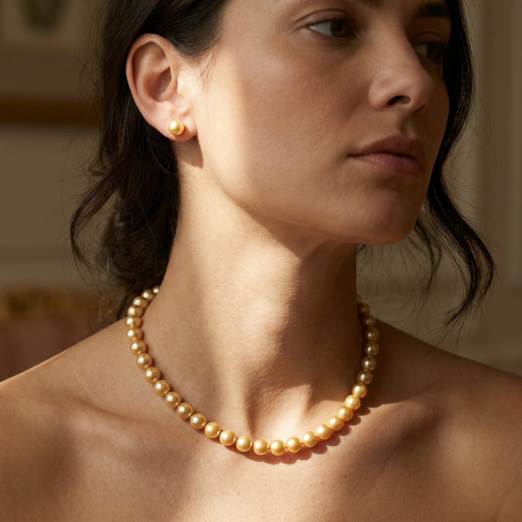 8-10mm Golden South Sea Pearl Necklace - AAAA Quality