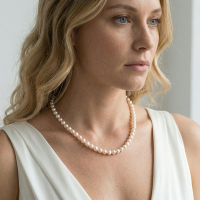 White Japanese Akoya Graduated Pearl Necklace, 8.0-10.0mm - AAA Quality