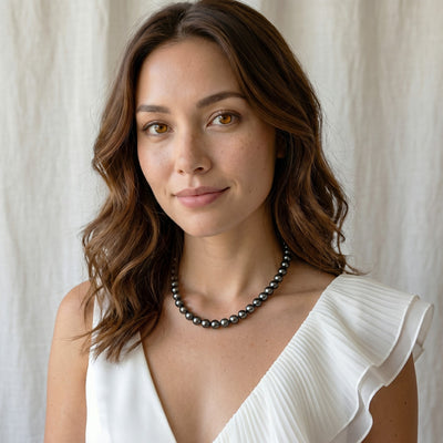 True Round Black Tahitian Pearl Necklace, 8.0-10.0mm - AAA/AAAA Quality