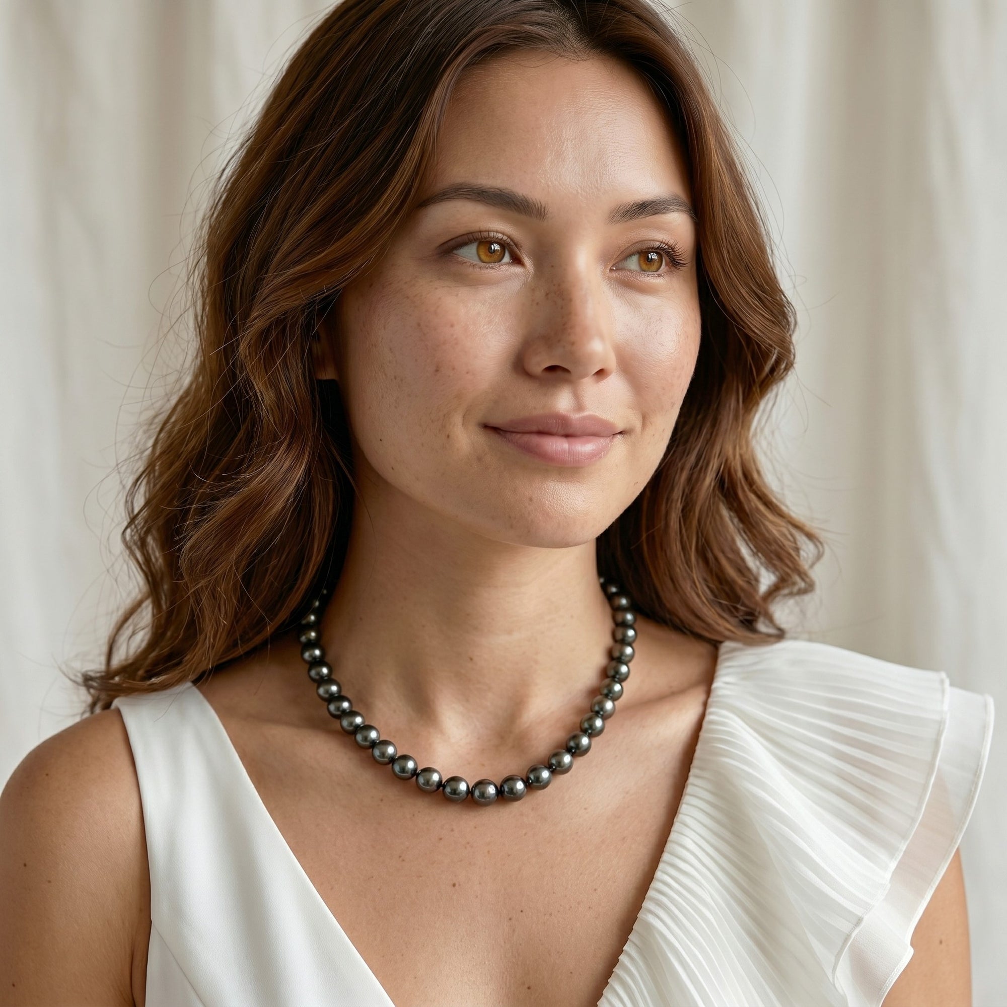 True Round Black Tahitian Pearl Necklace, 8.0-10.0mm - AAA/AAAA Quality