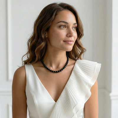 Black Japanese Akoya Pearl Necklace, 8.5-9.0mm - AA+ Quality