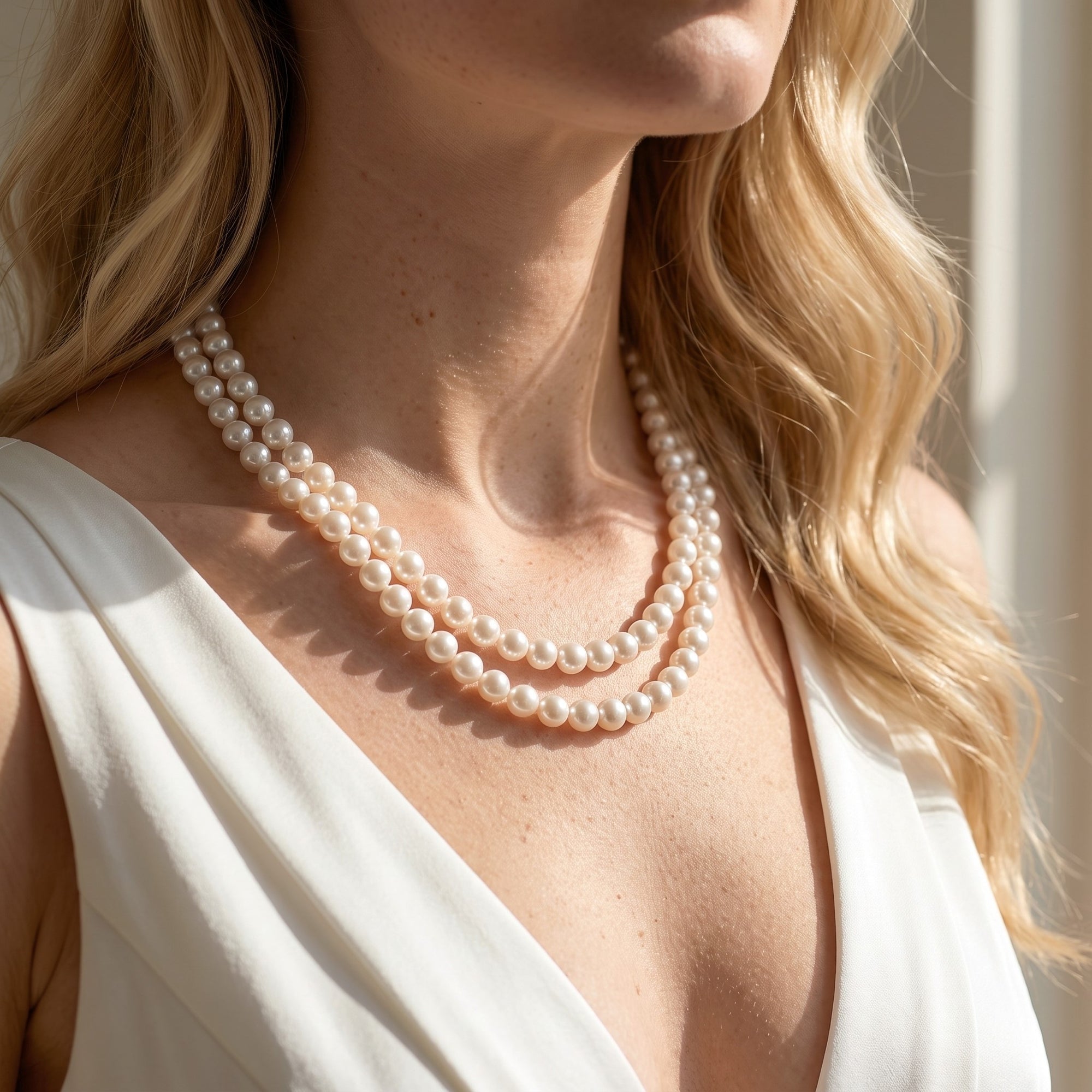 8.0-8.5mm Double Strand White Freshwater Pearl Necklace