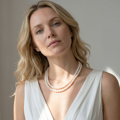 8.0-8.5mm Double Strand White Freshwater Pearl Necklace