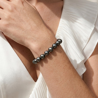 True Round Black Tahitian Pearl Bracelet, 8.0-9.0mm - AAA Quality