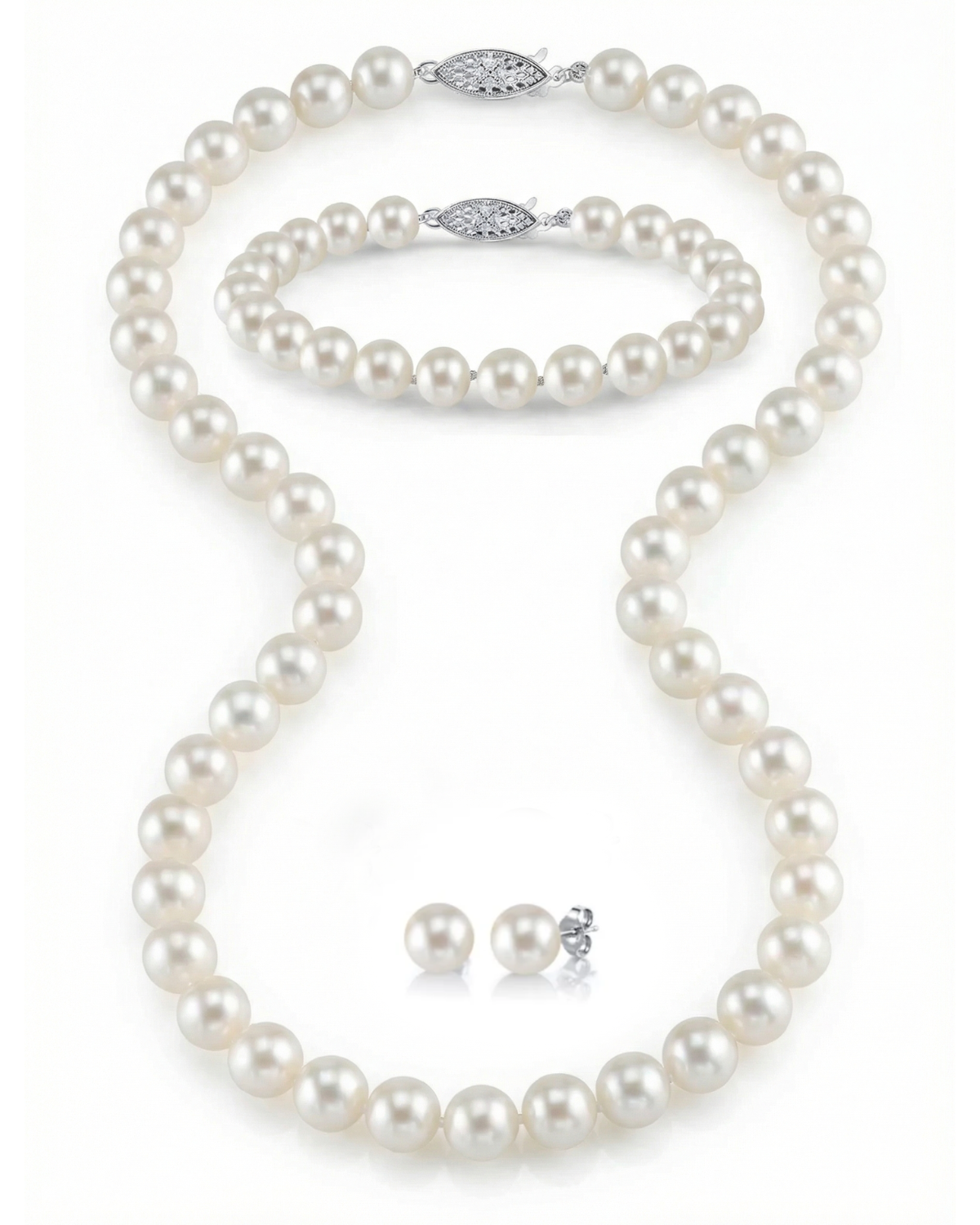8.0-8.5mm Freshwater Pearl Necklace, Bracelet & Earrings