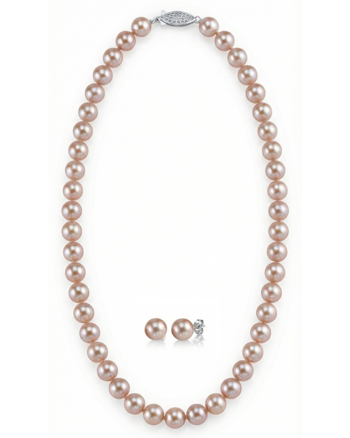 8.0-8.5mm Pink Freshwater Pearl Necklace & Earrings