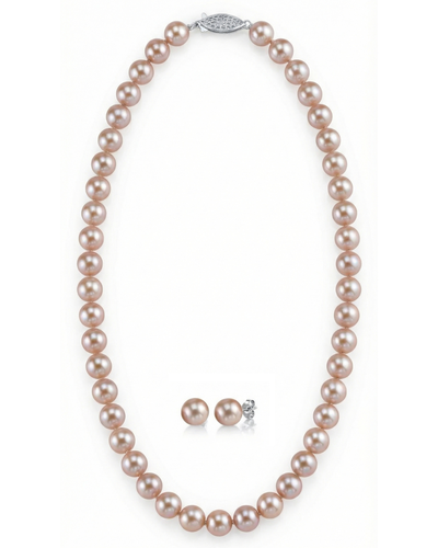 8.0-8.5mm Pink Freshwater Pearl Necklace & Earrings