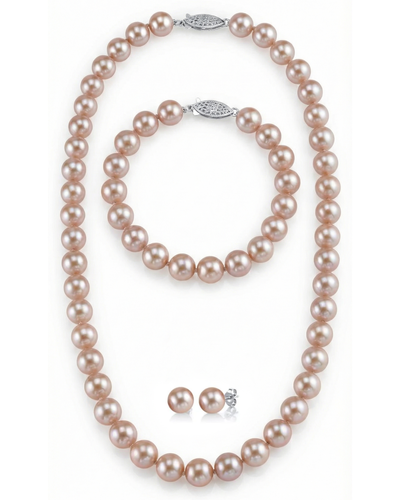 8.5-9.5mm Pink Freshwater Pearl Necklace, Bracelet & Earrings