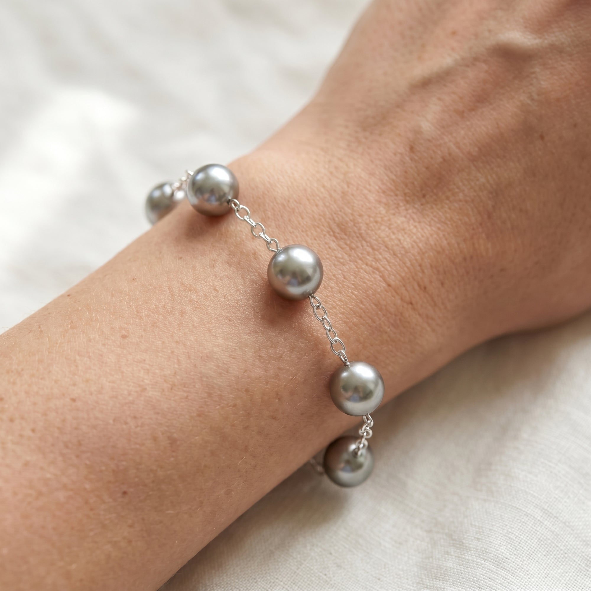 Tahitian Pearl Tin Cup Bracelet, 9.0-10.0mm