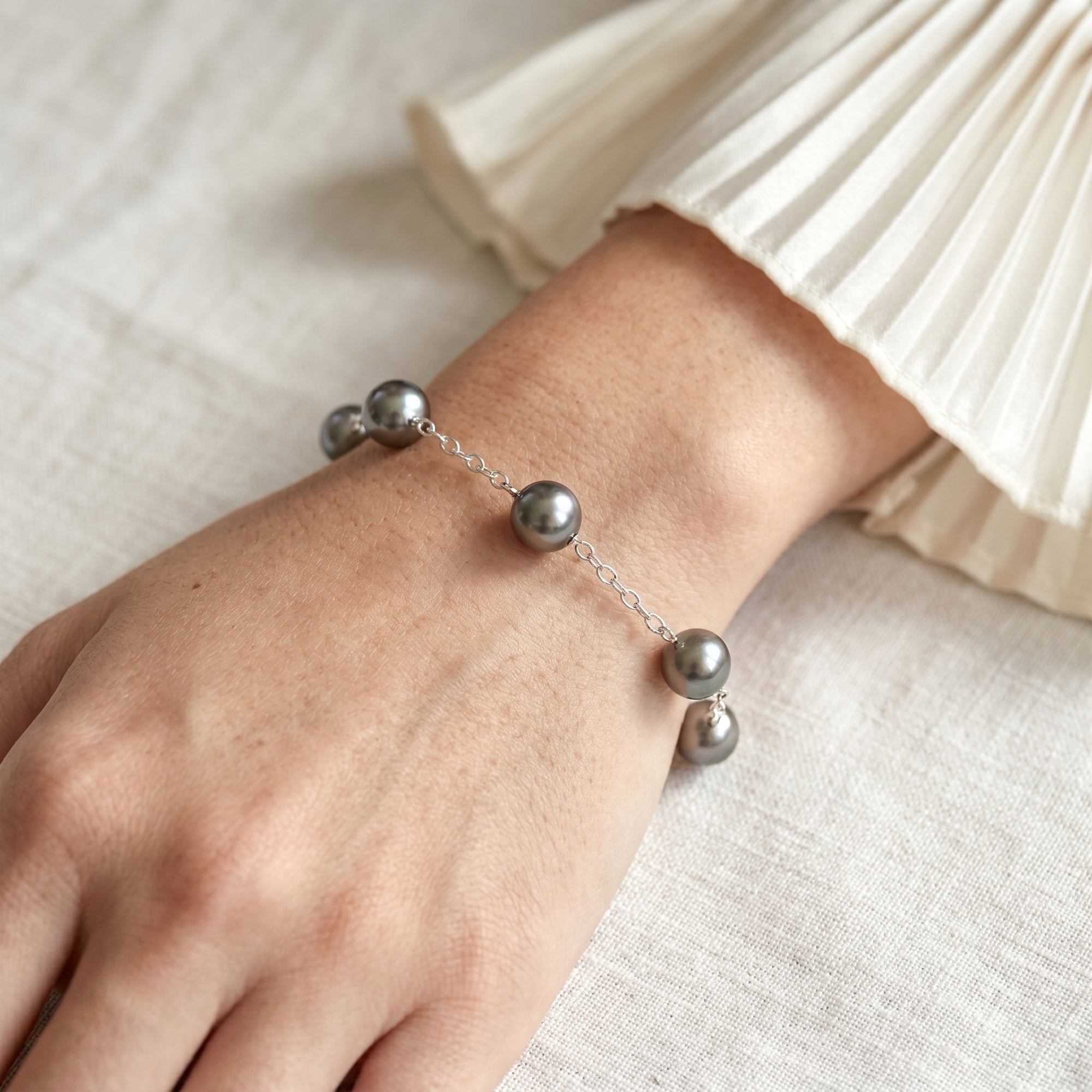Tahitian Pearl Tin Cup Bracelet, 9.0-10.0mm