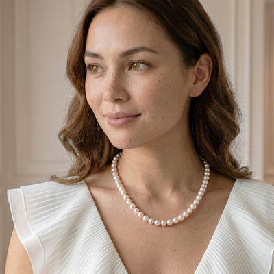 9-10mm White Freshwater Choker Length Pearl Necklace - AAAA Quality