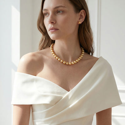 9-11mm Golden South Sea Pearl Necklace - AAAA Quality